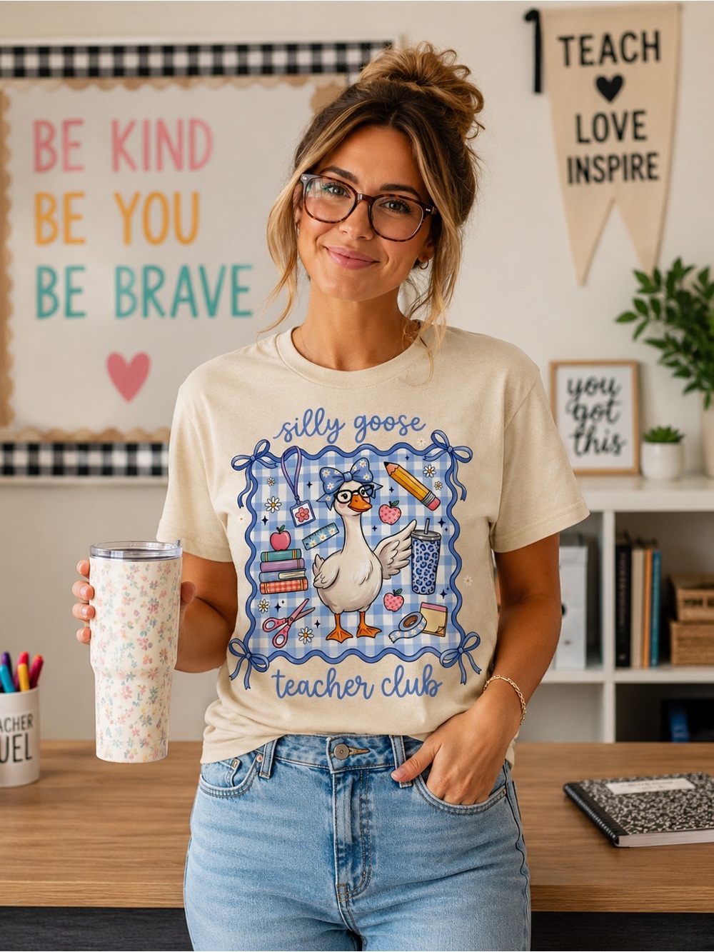 Silly Goose Teacher Club Graphic Tee – Gildan Heavy Cotton – Size Medium